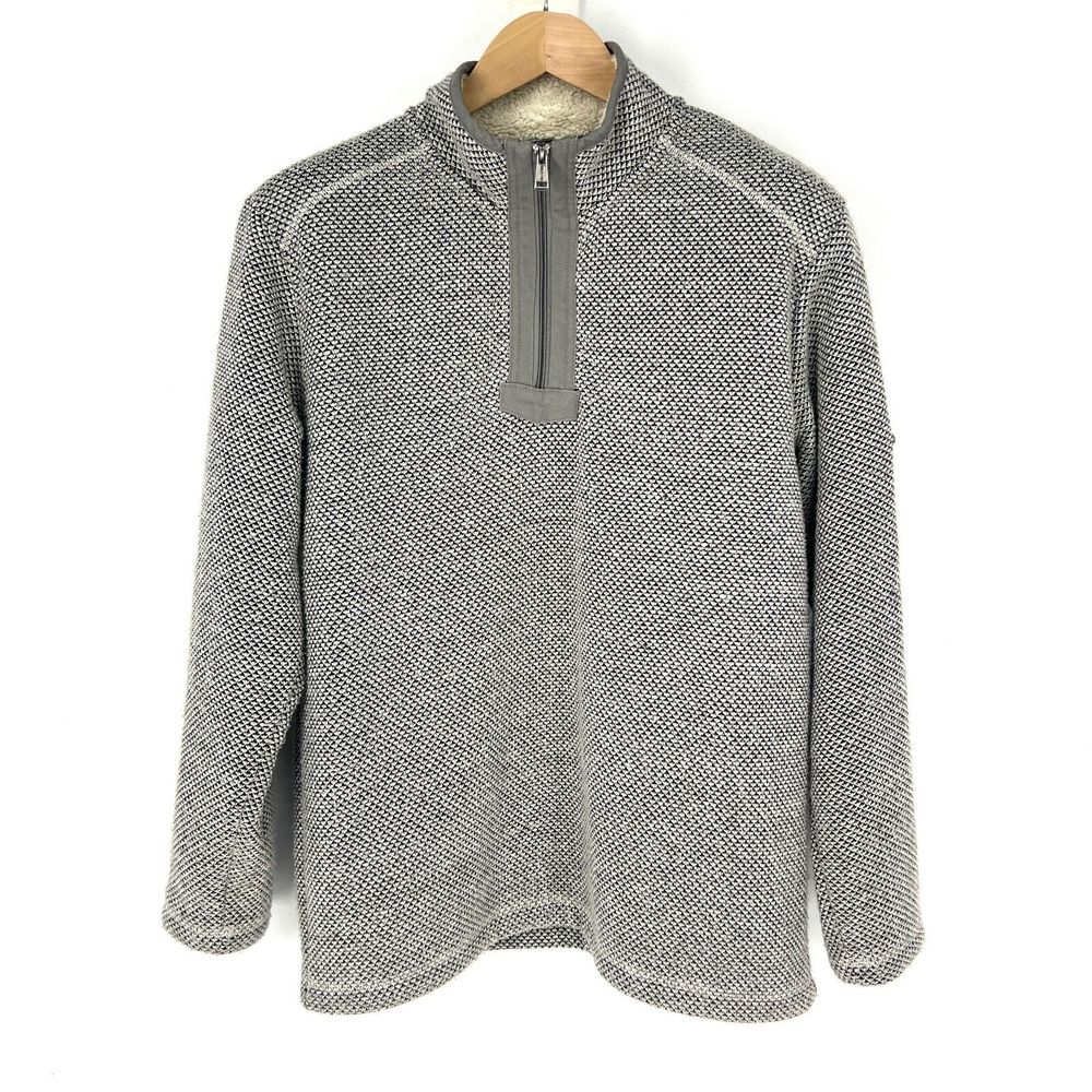 ORVIS Brighton 1/4‎ Zip Pullover Sweater Mens Size M Gray White Sherpa Lined